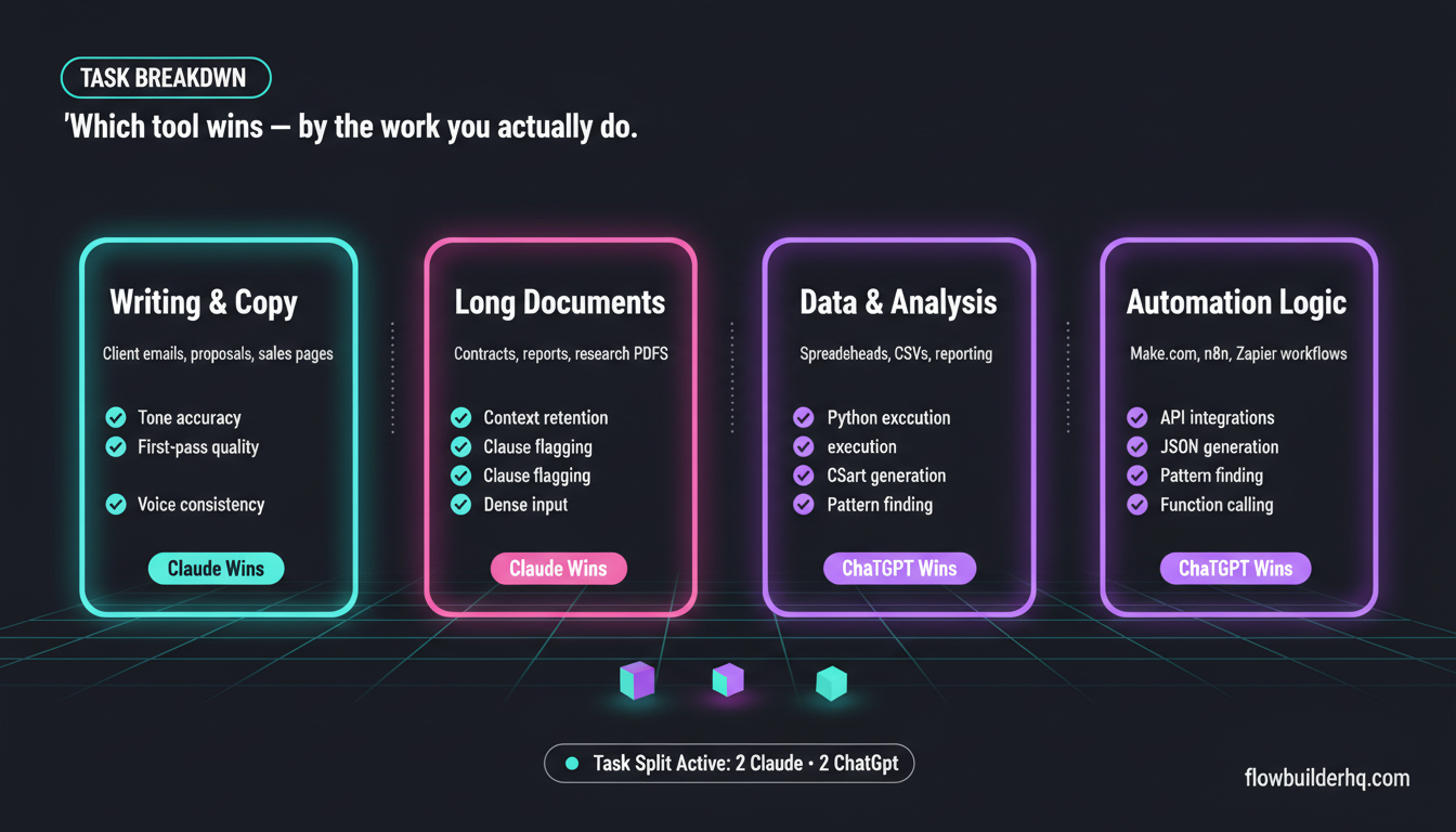ChatGPT vs Claude for solopreneur business tasks comparison 2026