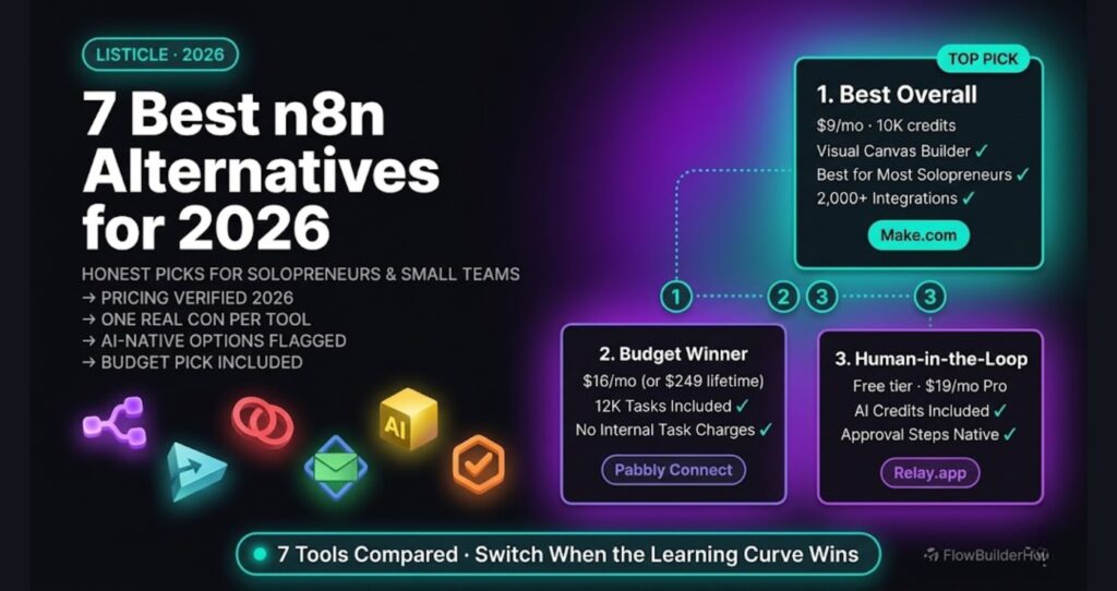 7 best n8n alternatives for solopreneurs in 2026 — ranked by pricing, ease of use, and use case fit