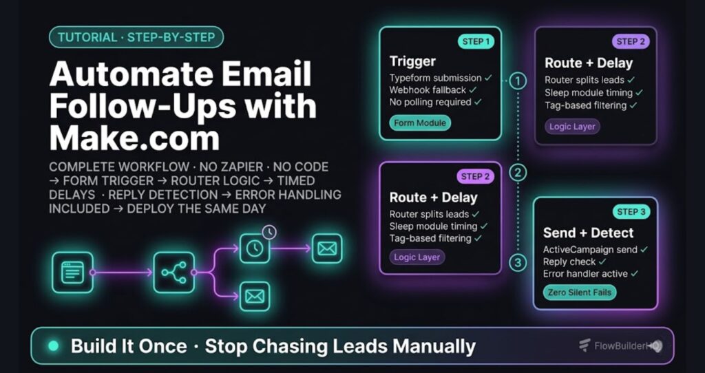 How to automate email follow-ups with Make.com — complete workflow with routing, timed delays, and reply detection
