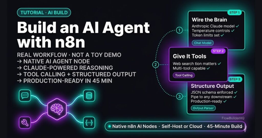 How to build an AI agent with n8n — real workflow using Claude, tool calling, and structured output
