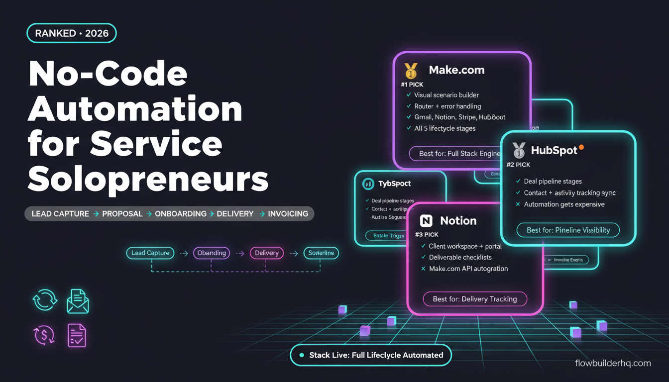 No-Code Workflow Automation for Service-Based Solopreneurs: 7 Tools That Cover the Full Service Delivery Lifecycle