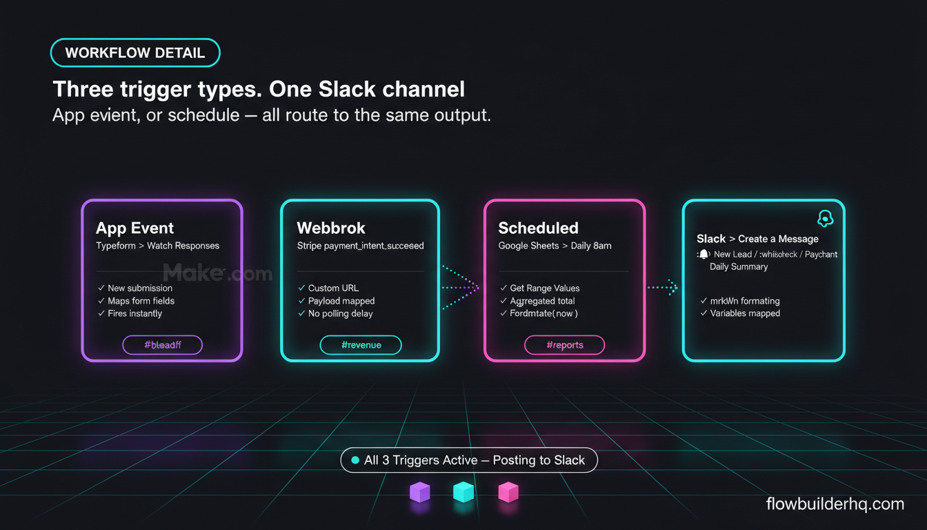How to automate Slack notifications with Make.com — trigger types, filters, and formatted messages tutorial