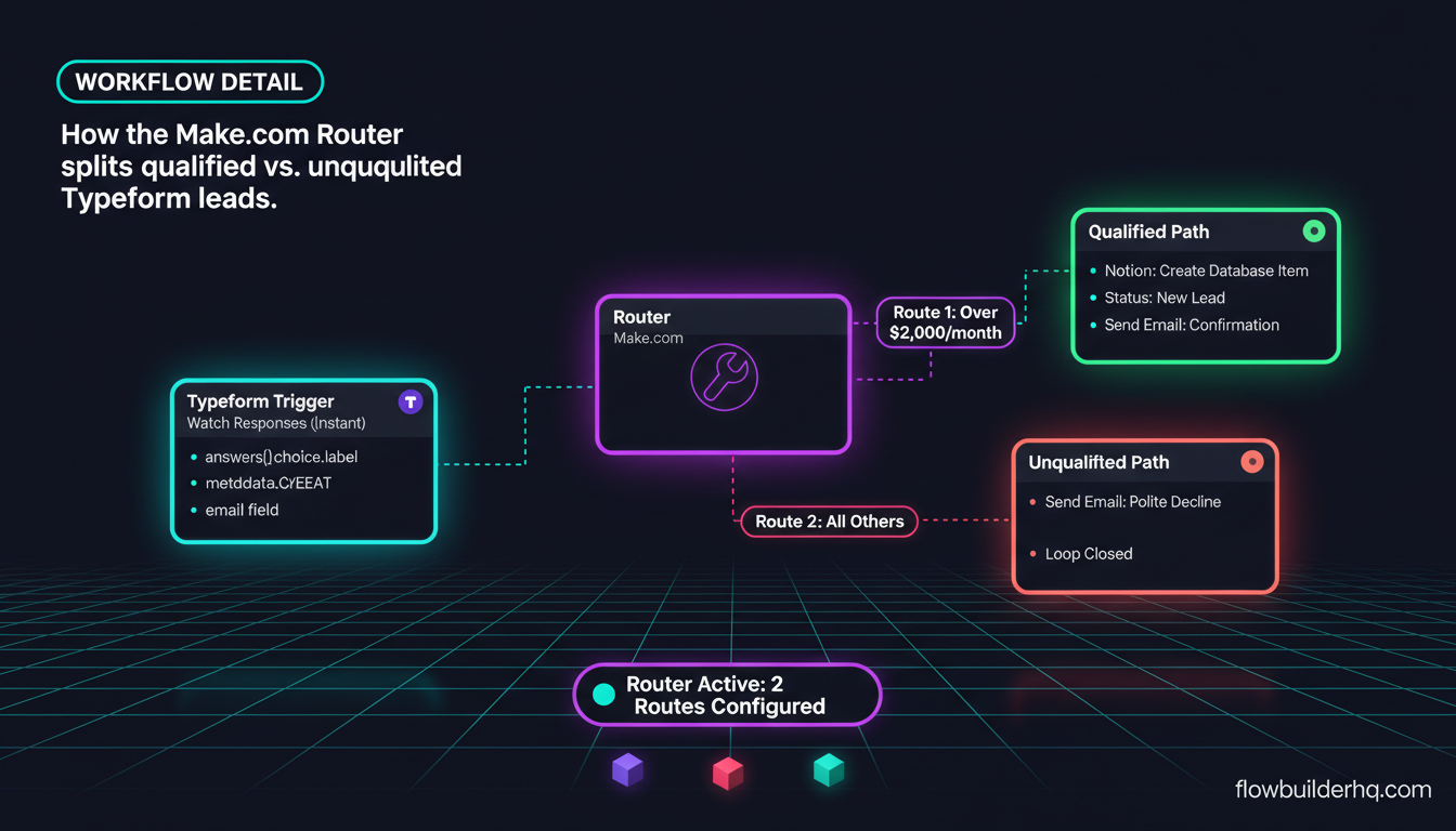 How to automate Typeform responses with Make.com — intake form workflow with conditional routing