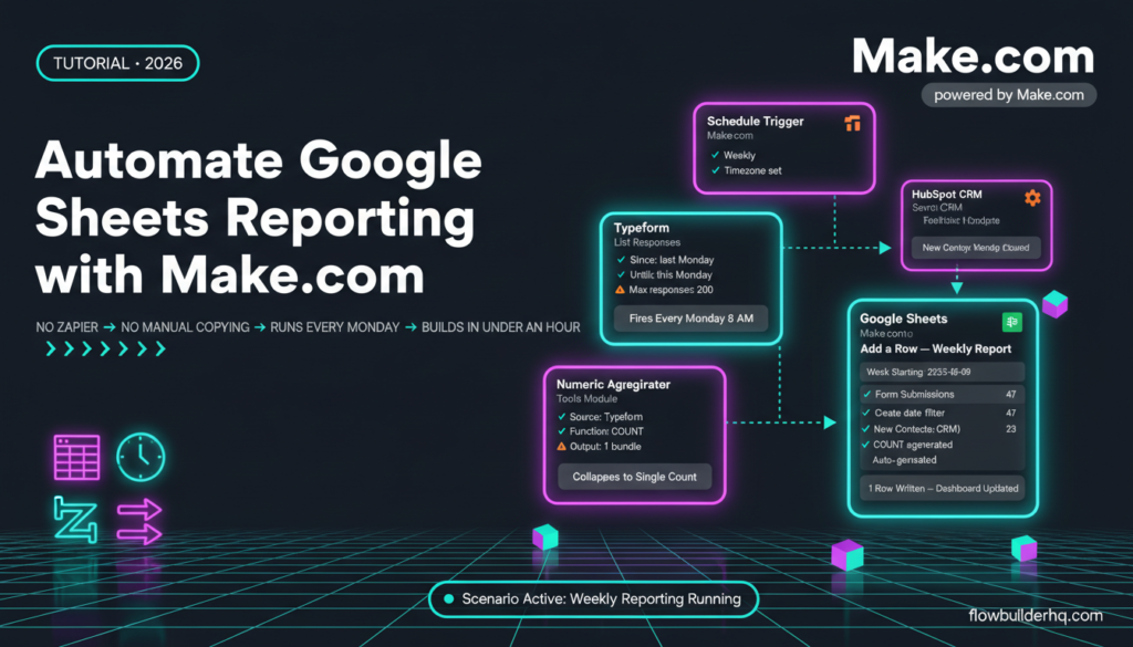 how to automate google sheets reporting with make.com