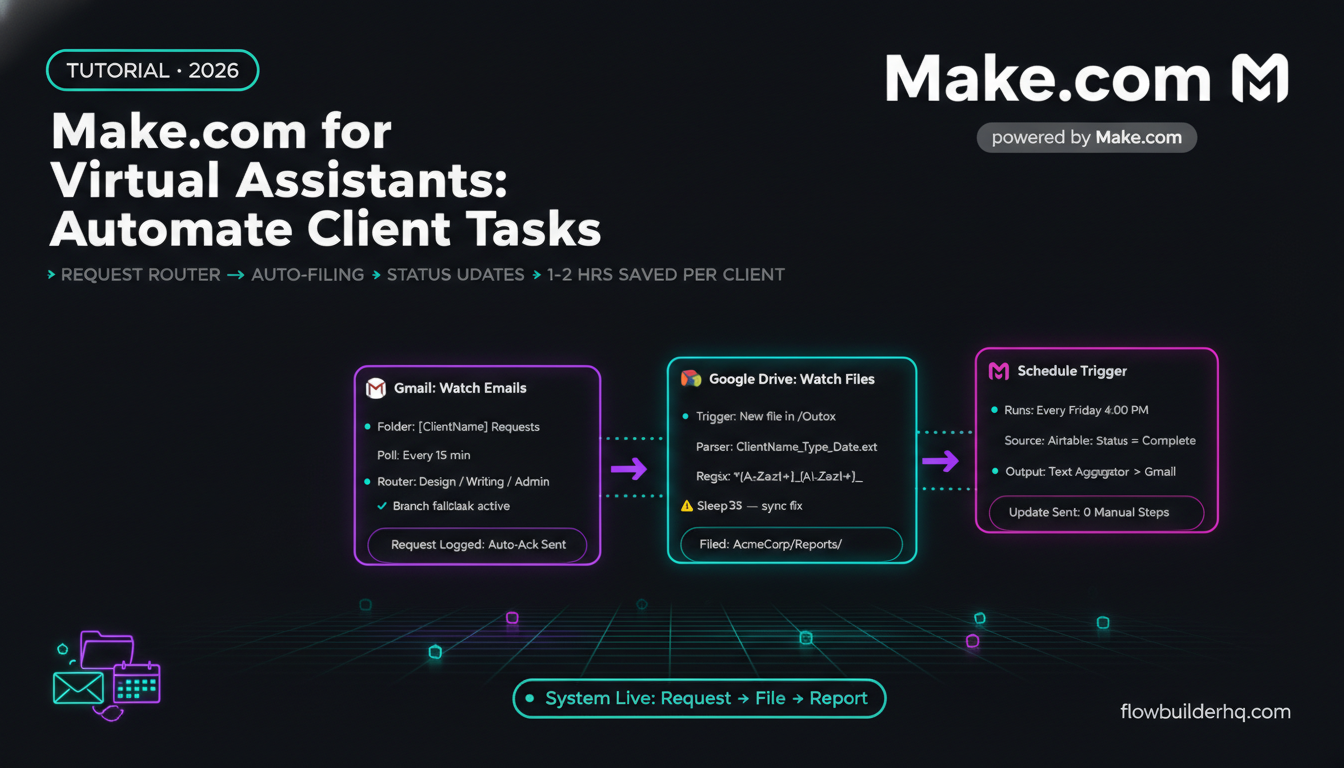Make.com for Virtual Assistants: Automate Client Tasks Without More Hours
