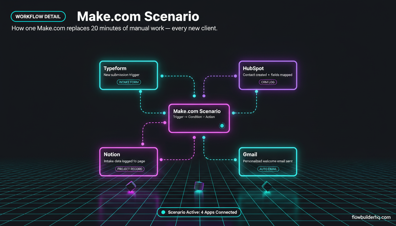 No-code automation for service businesses saving 10 hours a week with Make.com workflows