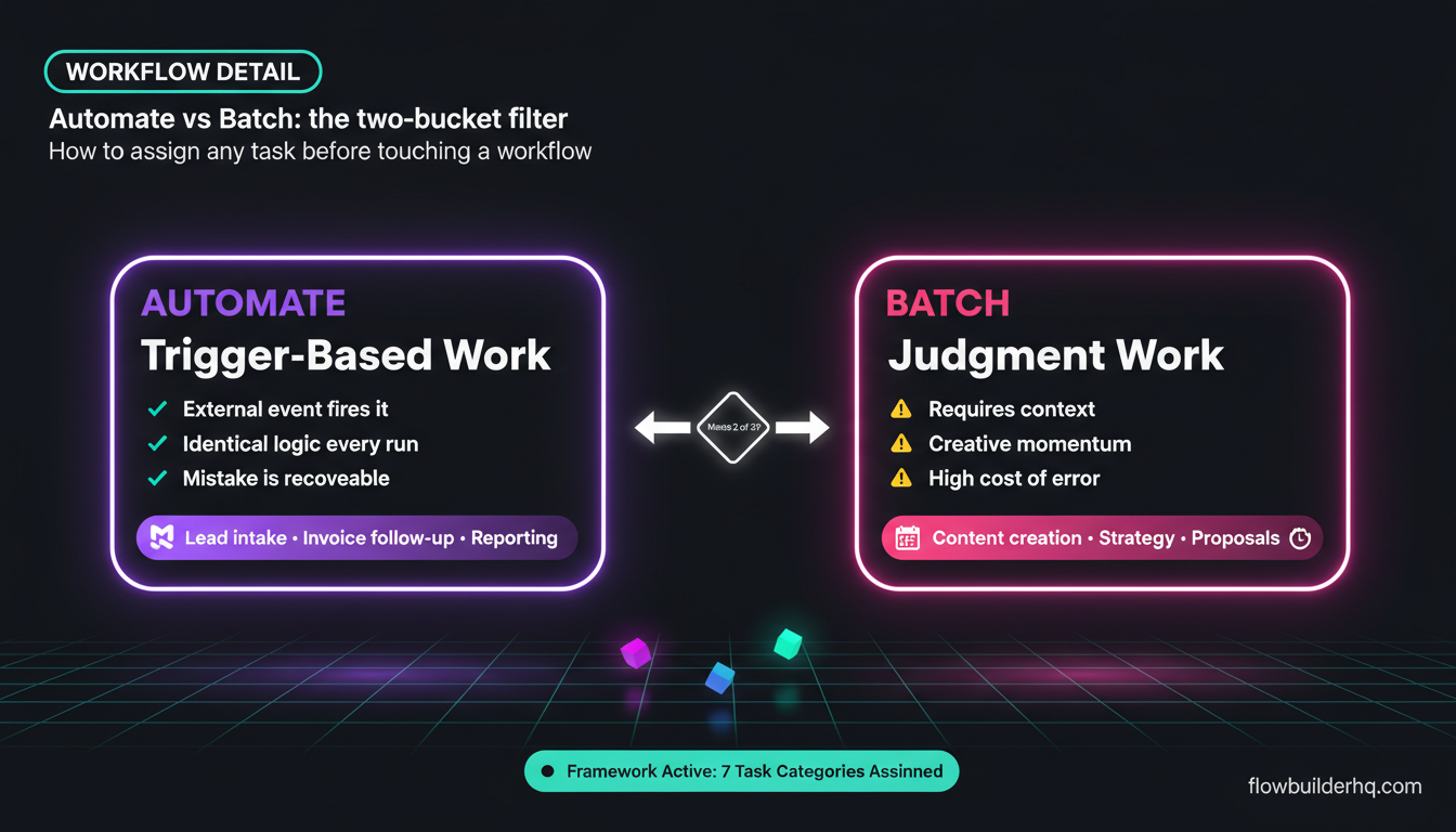 Solopreneur productivity systems that actually work — automate vs batch decision framework